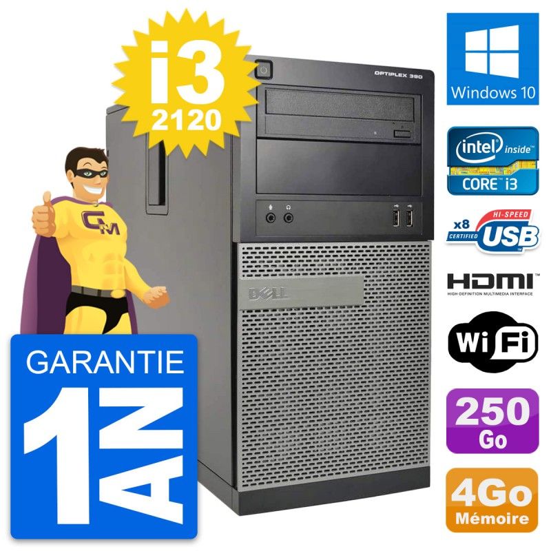 Dell OptiPlex 390 MT Desktop PC i3-2120 4GB RAM 250GB HDD HDMI Windows 10 Wifi