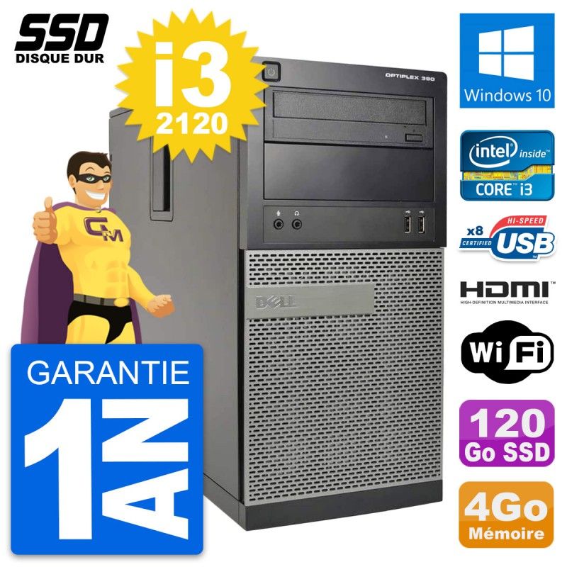 Dell OptiPlex 390 MT Core i3 Laptop - 4GB RAM, 120GB SSD, HDMI, Windows 10, Wifi