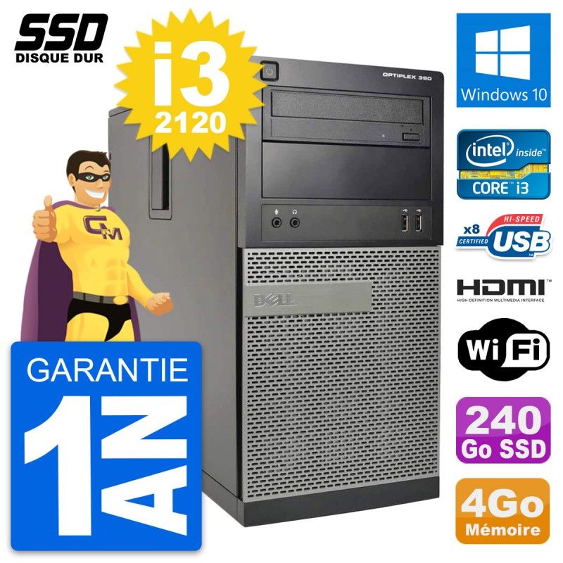 Dell OptiPlex 390 MT Core i3 Laptop - 4GB RAM, 240GB SSD, HDMI, Windows 10, Wifi