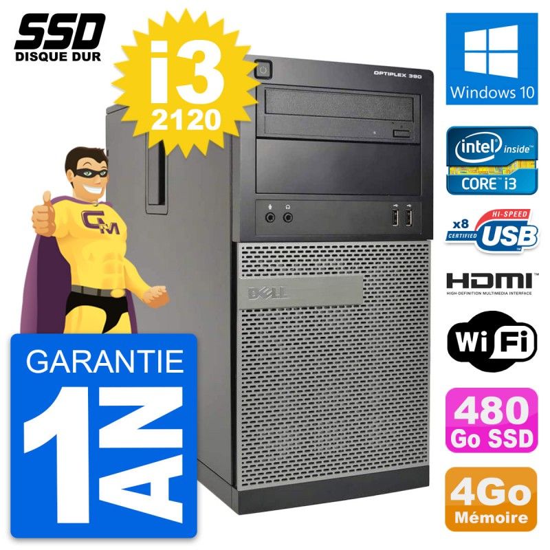 Dell OptiPlex 390 MT Core i3 Laptop - 4GB RAM, 480GB SSD, HDMI, Windows 10, Wifi
