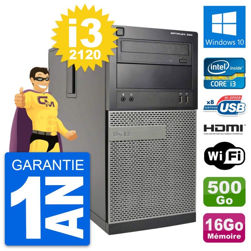 Dell OptiPlex 390 MT Desktop PC - i3-2120, 16GB RAM, 500GB HDD, HDMI, Windows 10, Wifi