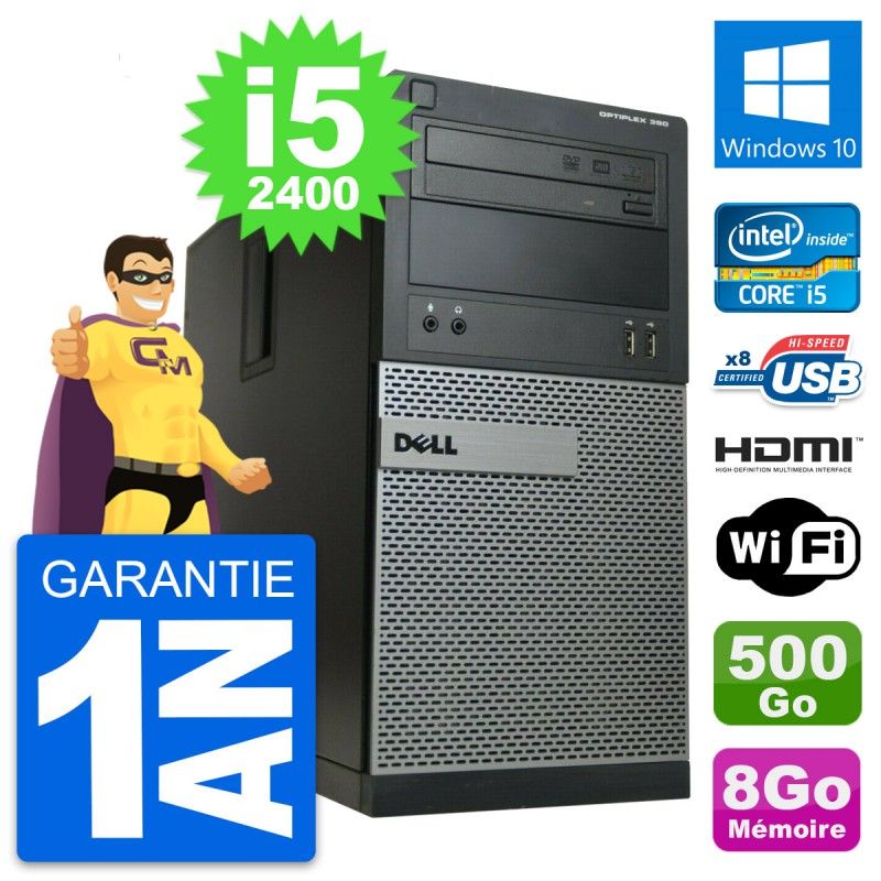 Dell OptiPlex 390 MT Desktop PC - i5-2400, 8GB RAM, 500GB HDD, HDMI, WiFi, Windows 10