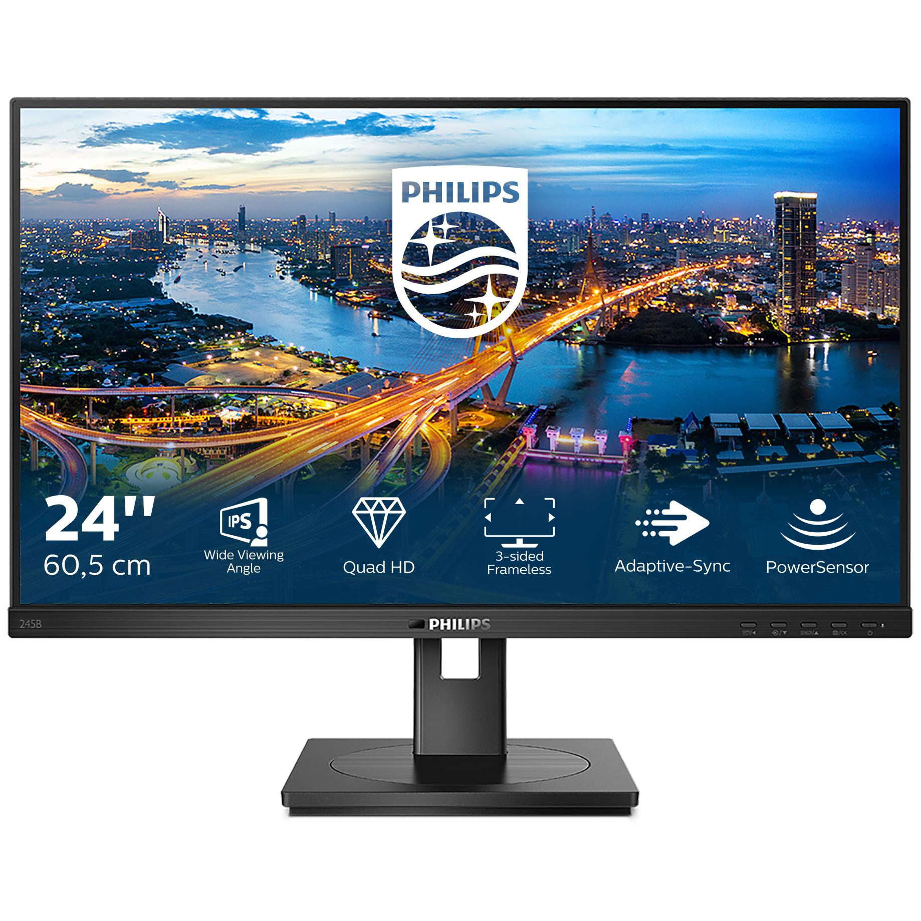 Monitor Philips B Line 245B1 - LED - 24" - QHD 2560 x 1440 @ 75 Hz - IPS - 250 cd/m² - 1000:1 - 4 ms - HDMI, DVI-D, DisplayPort - Altavoces integrados - Textura negra