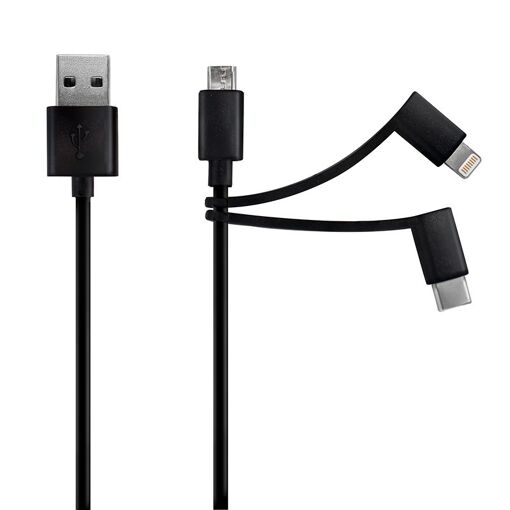 Mooov 3-in-1 USB Cable (USB-A to Lightning MFI, USB-C, Micro-USB) - Black