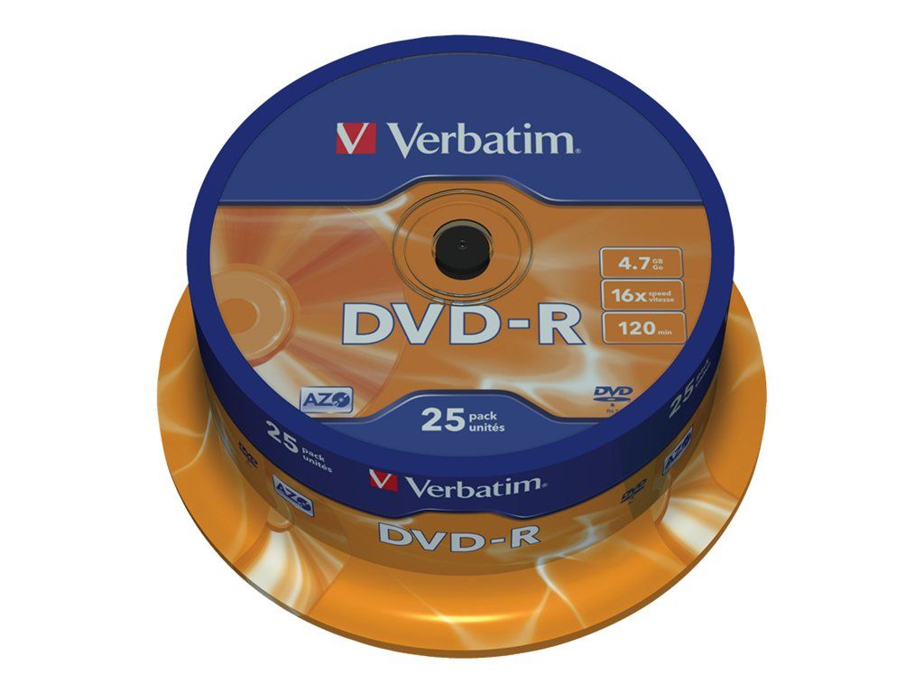 Verbatim DVD-R 25 Pack - 4.7GB, 16x Speed, Silver Matte Finish