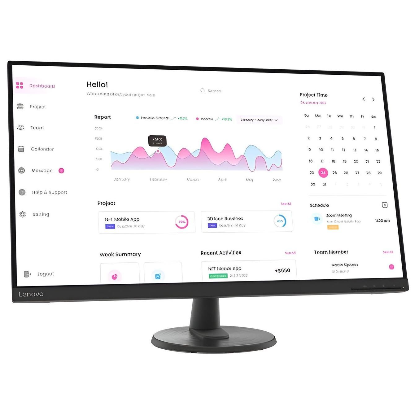 Lenovo Q24h 23.8" LED Monitor, Quad HD, 1000:1 Contrast Ratio, Gray