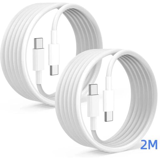 E.F.Connection 65W Quick Charge USB-C Cables (2M, White) - Pack of 2