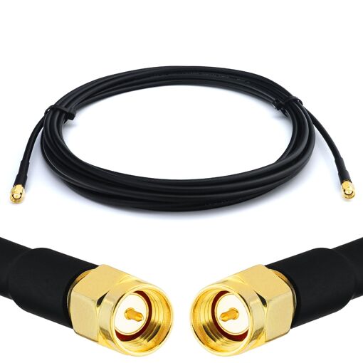 Cable coaxial SMA macho a SMA macho RANGEFUL de 12 metros RG58/U de pérdida baja y resistente al agua para exterior - Para enrutador WiFi, amplificador GSM LTE 4G 5G 6G punto de acceso