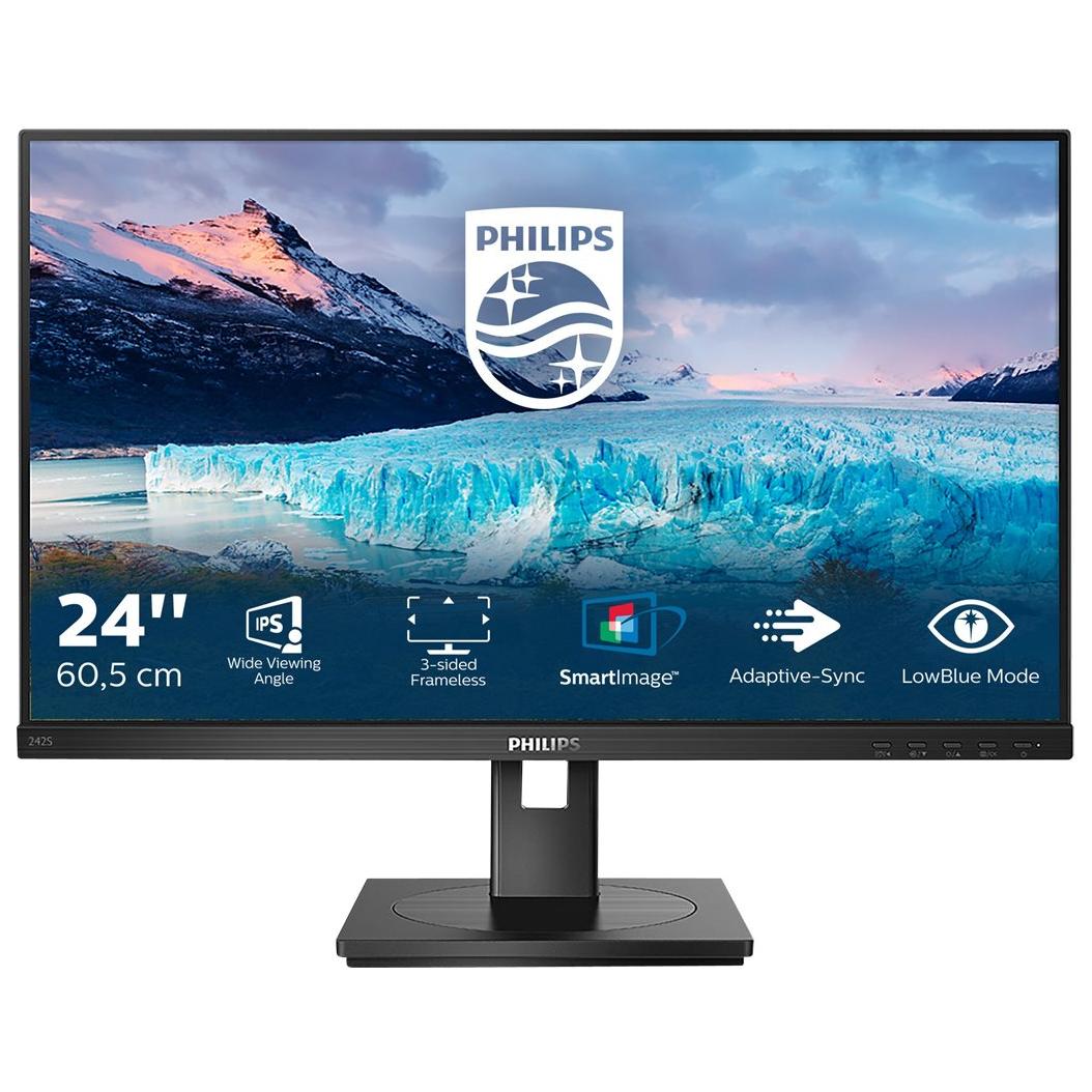 Philips S-line 242S1AE - 24" LED Monitor - Full HD, 75Hz, IPS, 300cd/m², 4ms Response Time, HDMI, DVI-D, VGA, DisplayPort, Built-in Speakers, Black Texture