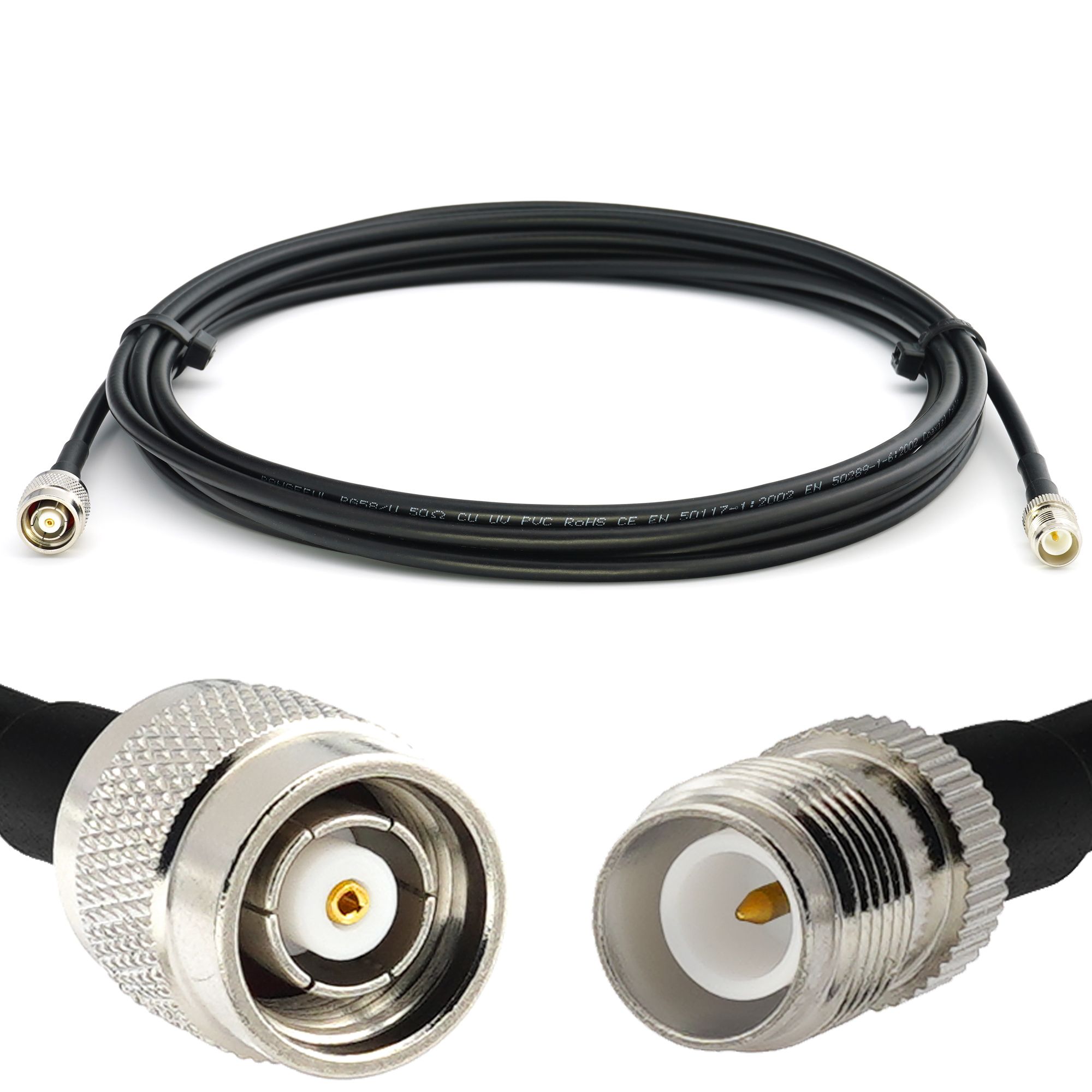 Cable coaxial RP-TNC macho a hembra de 4 metros, bajo pérdida, RG58/U 50 Ohmios, polaridad invertida, extensión TNC