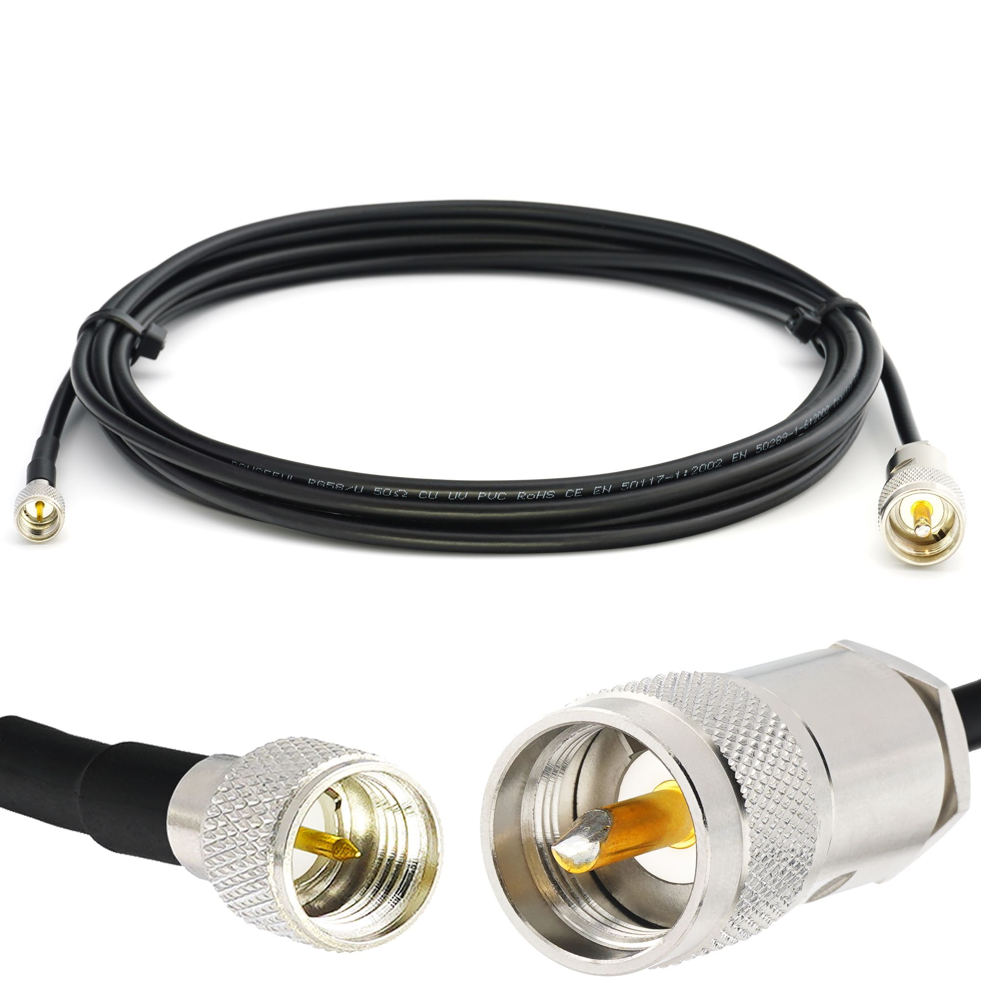 Câble coaxial RG58 de 12 mètres Mini UHF Mascul à PL259 - Résistant aux intempéries - rallonge pour radio amateur HAM