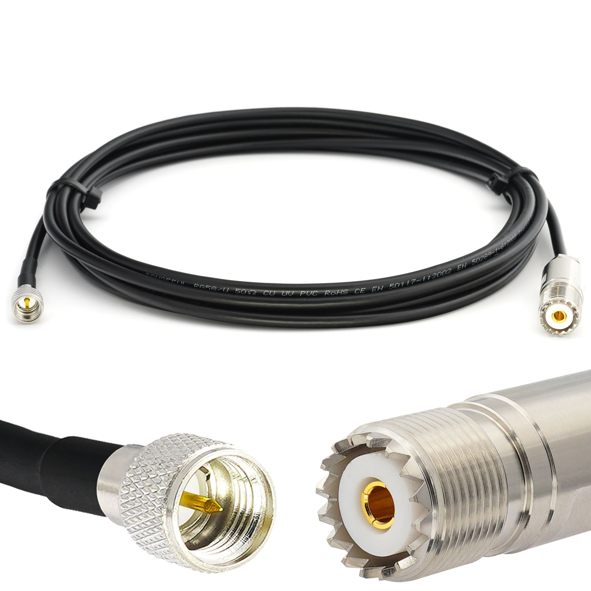 RANGEFUL Mini UHF Male to SO239 1m RG58 Coaxial Cable - Weather Resistant - HAM Radio Antenna Extension for CB, VHF, SDR, RF Equipment