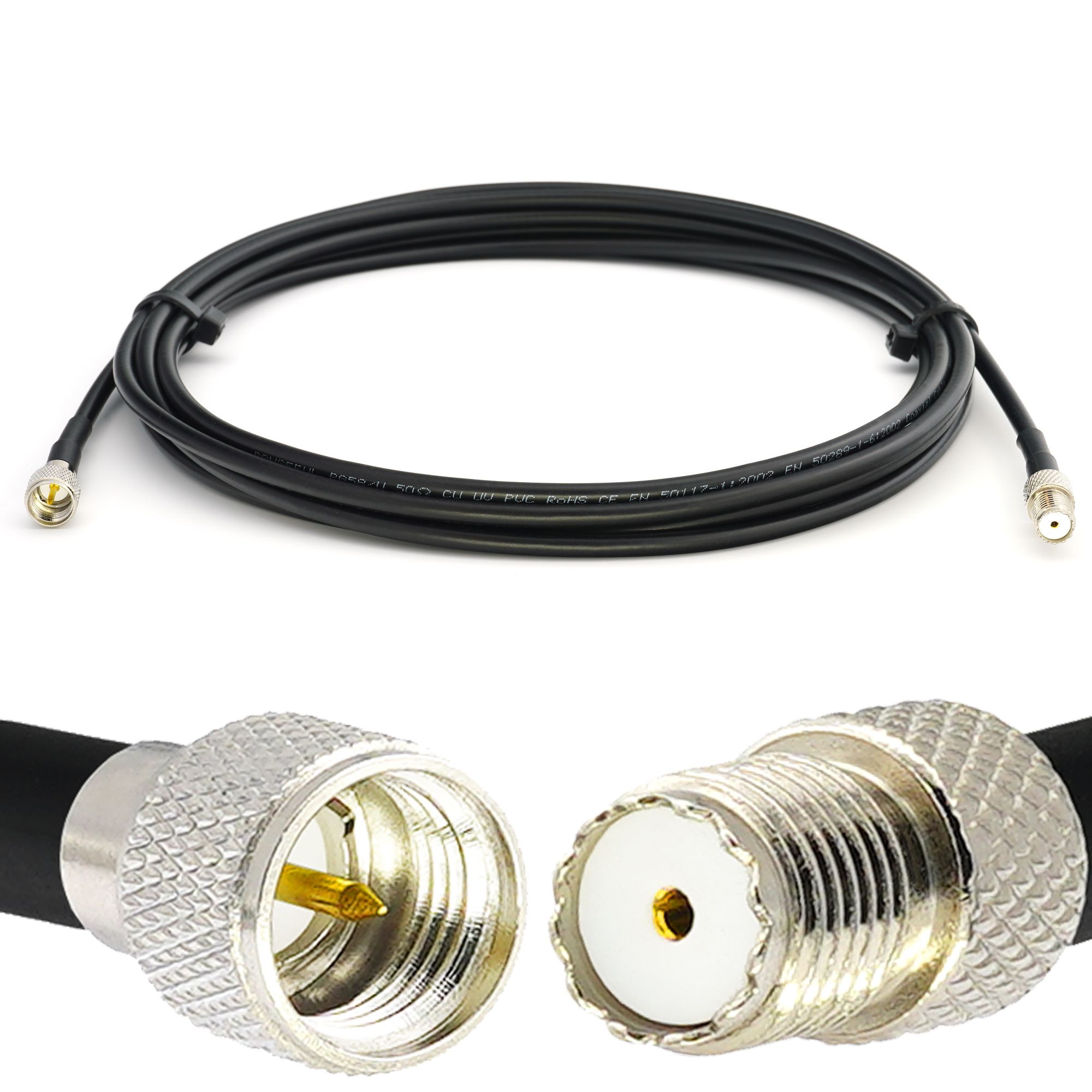 RANGEFUL Mini UHF Male to Mini UHF Female 8m RG58 Coaxial Cable 50 Ohm - HAM Radio Antenna Extension