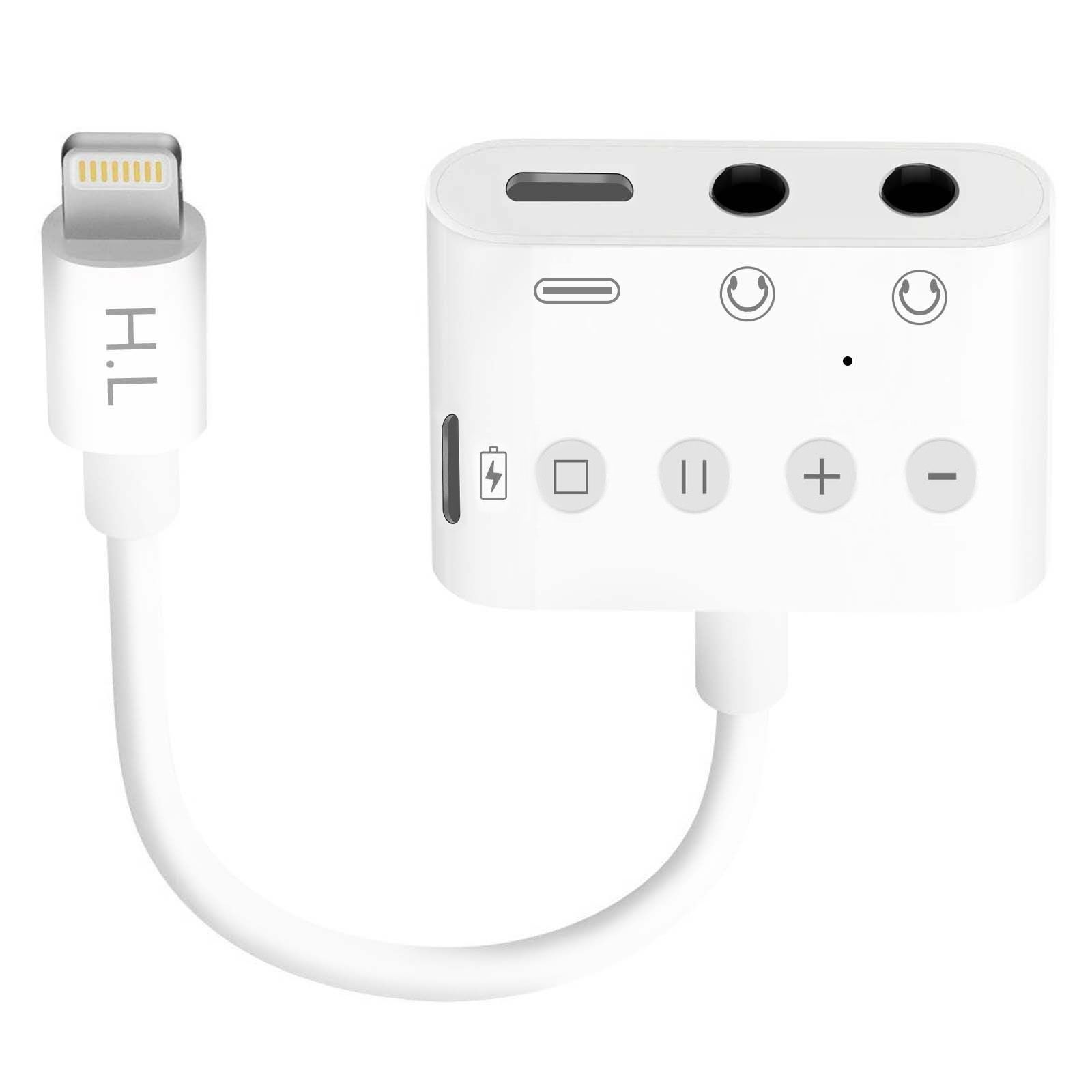 Avizar Lightning to Lightning, USB-C and Double 3.5mm Jack Adapter - White