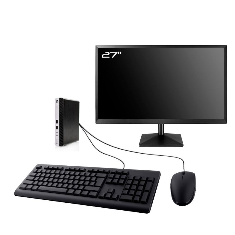 HP ProDesk 400 G3 Mini PC - 27" Screen, Intel Core i4400T, 16GB RAM, 480GB SSD, Windows 11