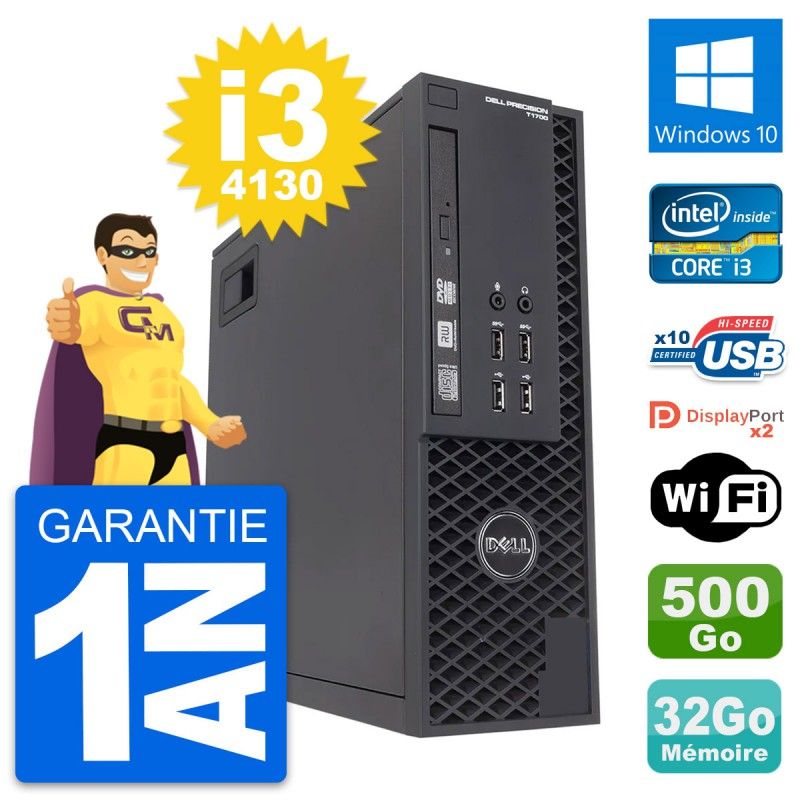 Dell Precision T1700 SFF Desktop Computer - Intel Core i3-4130, 32GB RAM, 500GB HDD, Windows 10, WiFi