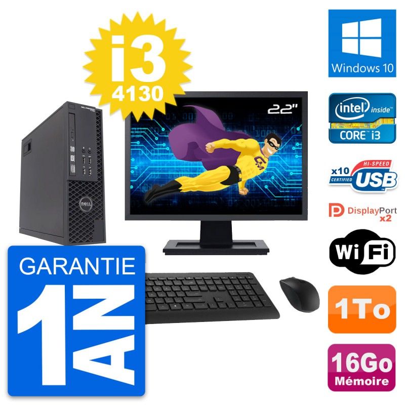 Dell T1700 SFF Desktop PC - 22" Screen, Intel i3-4130, 16GB RAM, 1TB HDD, Windows 10, WiFi