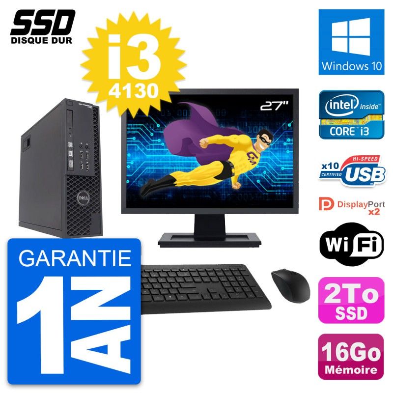 Dell T1700 SFF 27-inch Computer - Intel Core i3, 16GB RAM, 2TB SSD, Windows 10, WiFi