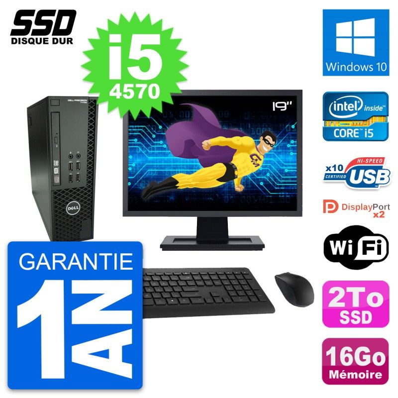Dell T1700 SFF Computer - 19" Screen, Intel Core i5-4570, 16GB RAM, 2TB SSD, Windows 10, WiFi