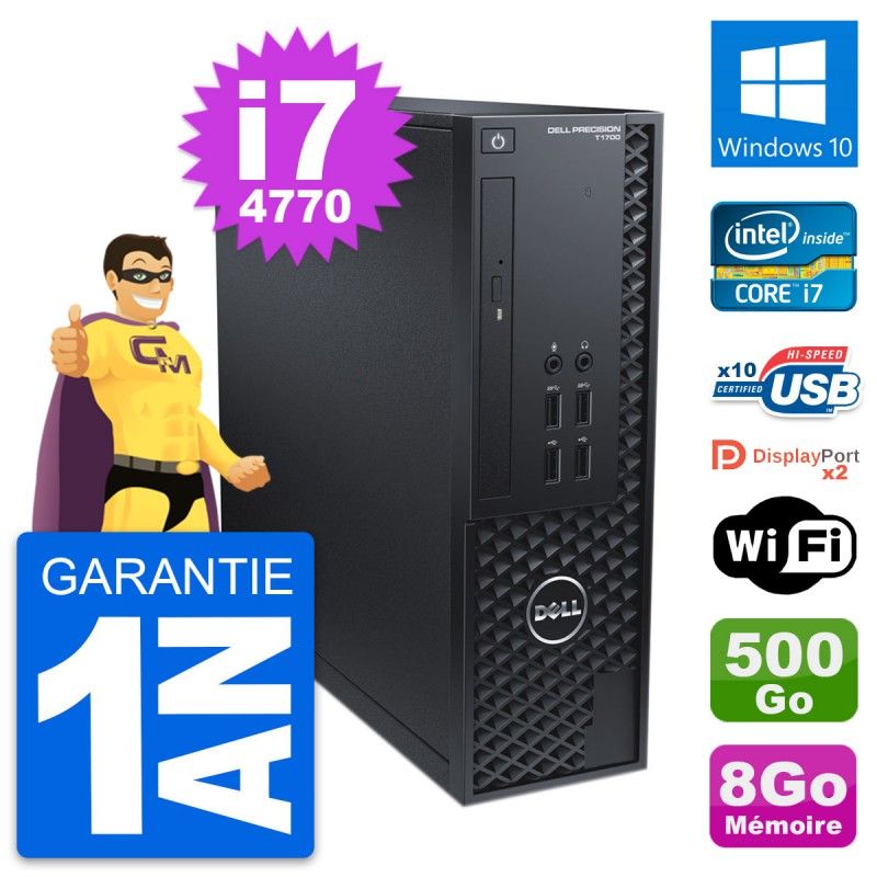 Dell Precision T1700 SFF Computer - Intel i7-4770, 8GB RAM, 500GB HDD, Windows 10, WiFi