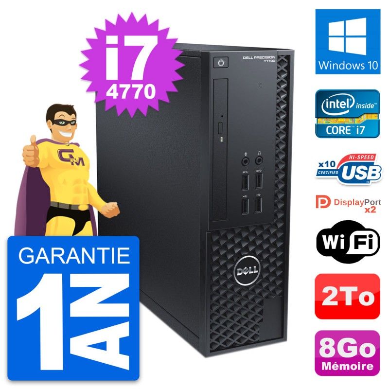 Ordinateur Dell Precision T1700 SFF - Processeur Intel i7-4770, 8 Go de RAM, 2 To de stockage, Windows 10, WiFi