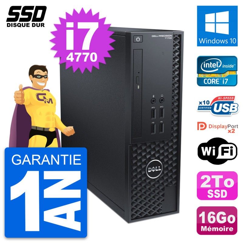 Dell Precision T1700 SFF Computer - Intel Core i7-4770, 16GB RAM, 2TB SSD, Windows 10, WiFi