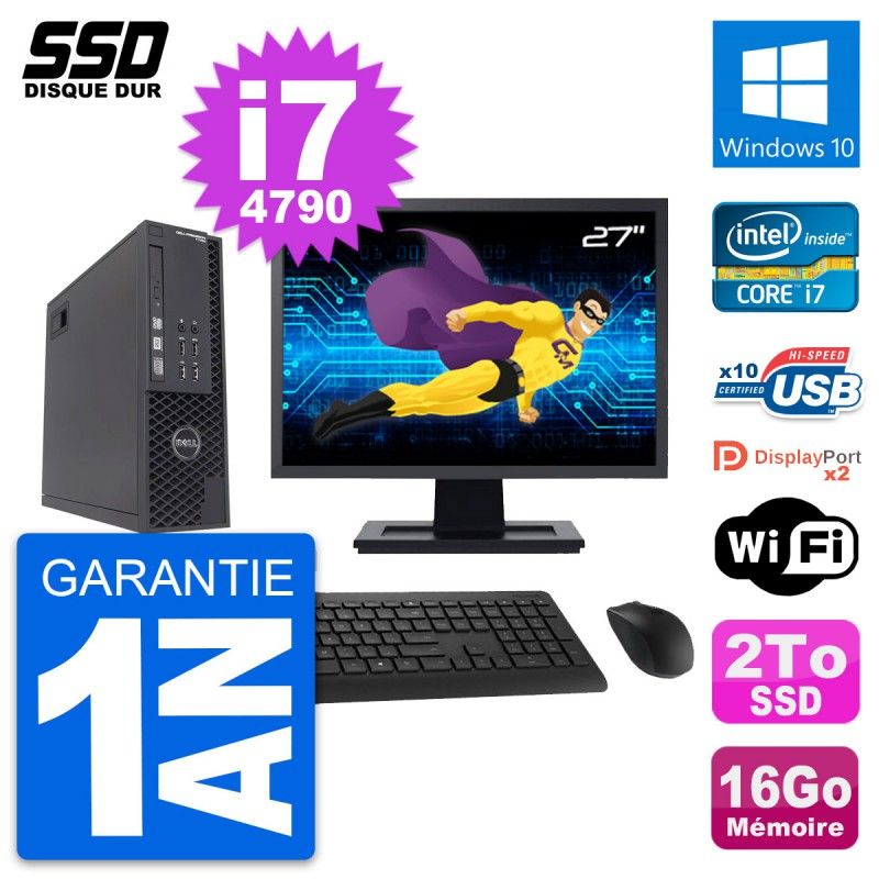Dell T1700 SFF Computer - 27" Screen, Intel Core i7-4790, 16GB RAM, 2TB SSD, Windows 10, WiFi