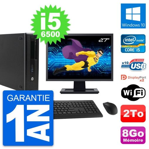 HP EliteDesk 800 G2 SFF Computer | 27" Screen | i5-6500 | 8GB RAM | 2TB Storage | Windows 10