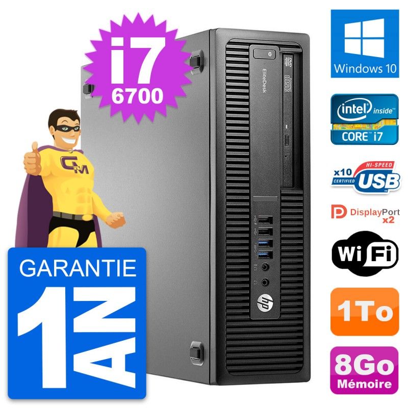 Ordinateur de bureau HP EliteDesk 800 G2 SFF - Processeur Intel i7, 8 Go de RAM, 1 To de disque dur, Windows 10, Wi-Fi