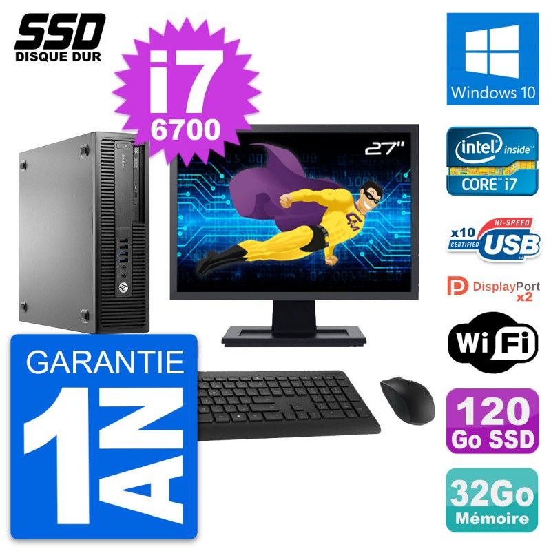 HP EliteDesk 800 G2 SFF Desktop PC | 27" Screen | i7-6700CPU | 32GB RAM | 120GB SSD