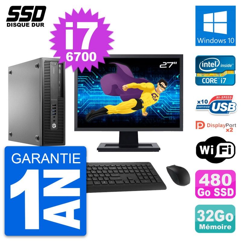 HP EliteDesk 800 G2 SFF Computer - 27" Screen, i7-6700, 32GB RAM, 480GB SSD, Windows 10, Wifi