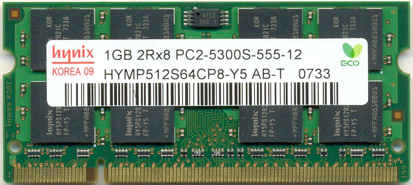 Hynix 1GB SO DIMM DDR2 Memory - 200-Pin - PC5300 - 667MHz - CL5 (HYMP512S64CP8-Y5)