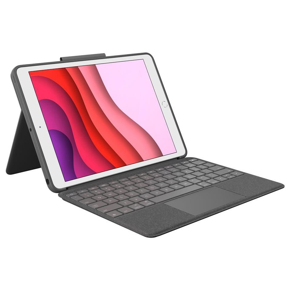 Logitech Combo Touch - Teclado y funda con trackpad - retroiluminado - conectador inteligente de Apple - QWERTZ - Alemán - grafito para Apple iPad de 10,2 pulgadas (7ª, 8ª, 9ª generación)