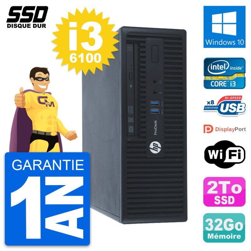 HP ProDesk 400 G3 SFF PC - Intel Core i3-6100, 32GB RAM, 2TB SSD, Windows 10