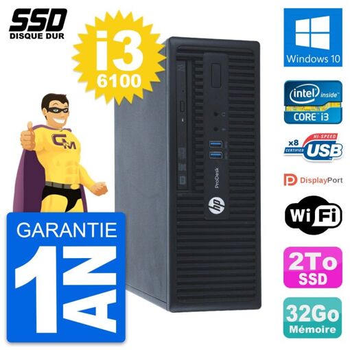 HP ProDesk 400 G3 SFF PC - Intel Core i3-6100, 32GB RAM, 2TB SSD, Windows 10