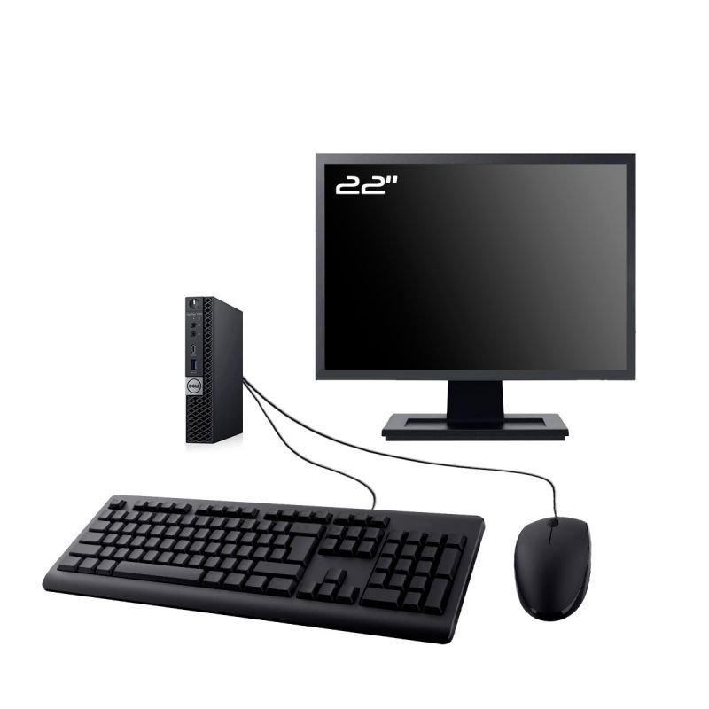 Dell OptiPlex 7060 Mini PC - 22" Screen, Intel i3-8100T, 8GB RAM, 480GB SSD, WiFi