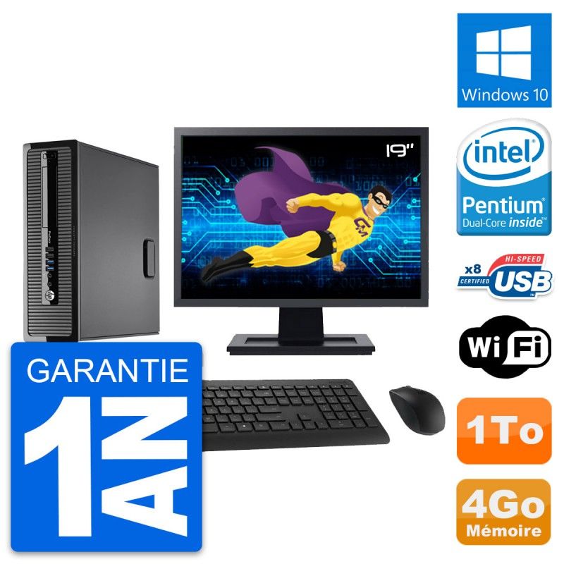 HP ProDesk 400 G1 SFF Computer - 19" Screen, Intel Pentium Dual-Core, 4GB RAM, 1TB HDD, Windows 10, Wifi