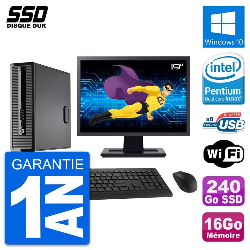 HP ProDesk 400 G1 SFF Computer - 19" Screen, Intel Pentium Dual-Core, 16GB RAM, 240GB SSD, Windows 10, Wifi