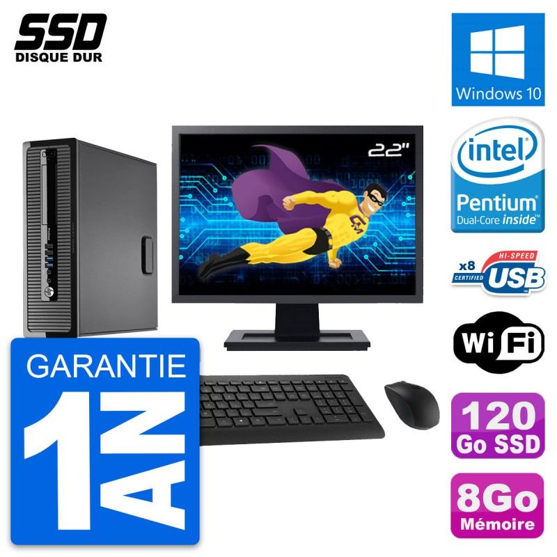 HP ProDesk 400 G1 SFF Desktop PC - 22" Screen, Intel Pentium G3220, 8GB RAM, 120GB SSD, Windows 10, WiFi