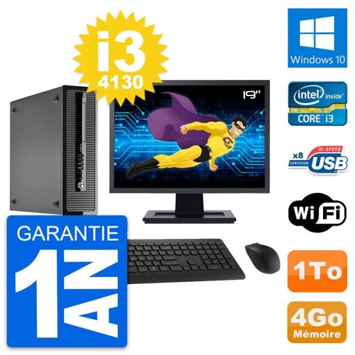 HP ProDesk 400 G1 SFF Computer - 19" Screen, i3-4130, 4GB RAM, 1TB HDD, Windows 10, Wifi