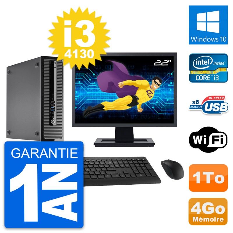 HP ProDesk 400 G1 SFF Computer - 22" Screen, i3-4130, 4GB RAM, 1TB HDD, Windows 10, WiFi