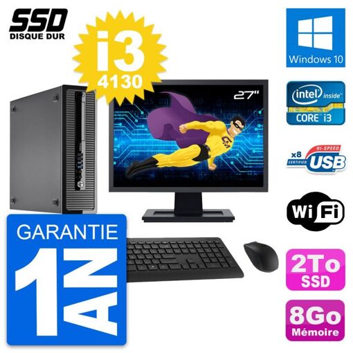 HP ProDesk 400 G1 SFF Desktop Computer, 27" Screen, Intel i3-4130, 8GB RAM, 2TB SSD, Windows 10, WiFi