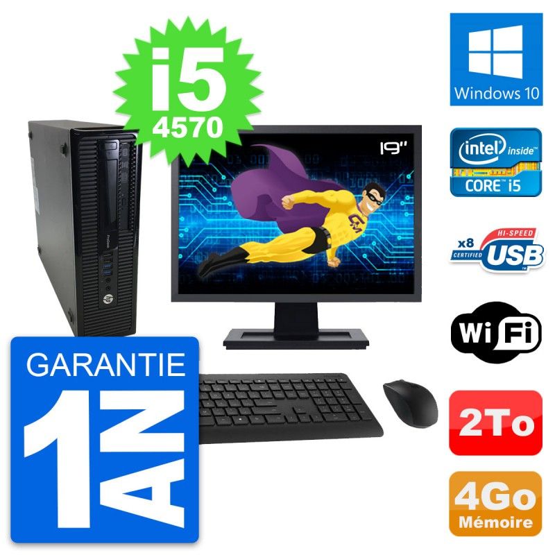 HP ProDesk 400 G1 SFF Computer - 19" Screen, i5-4570, 4GB RAM, 2TB HDD, Windows 10, WiFi