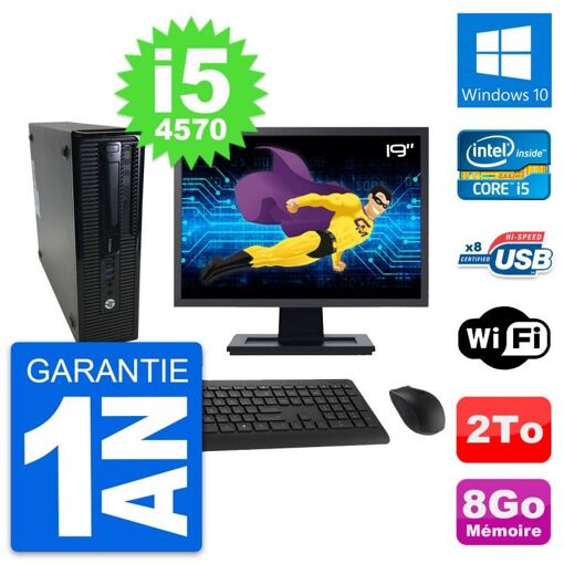 HP ProDesk 400 G1 SFF Desktop PC - 19" Screen, i5-4570, 8GB RAM, 2TB HDD, Windows 10, WiFi