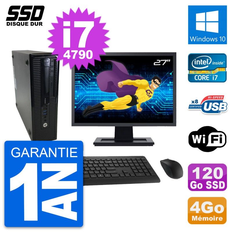 HP ProDesk 400 G1 SFF Desktop PC - 27" Screen, i7-4790, 4GB RAM, 120GB SSD, Windows 10, WiFi