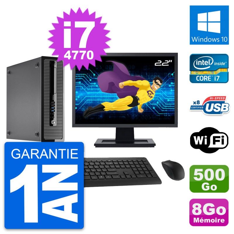 HP ProDesk 400 G1 SFF Computer - 22" Screen, Intel i7-4770, 8GB RAM, 500GB HDD, Windows 10, WiFi