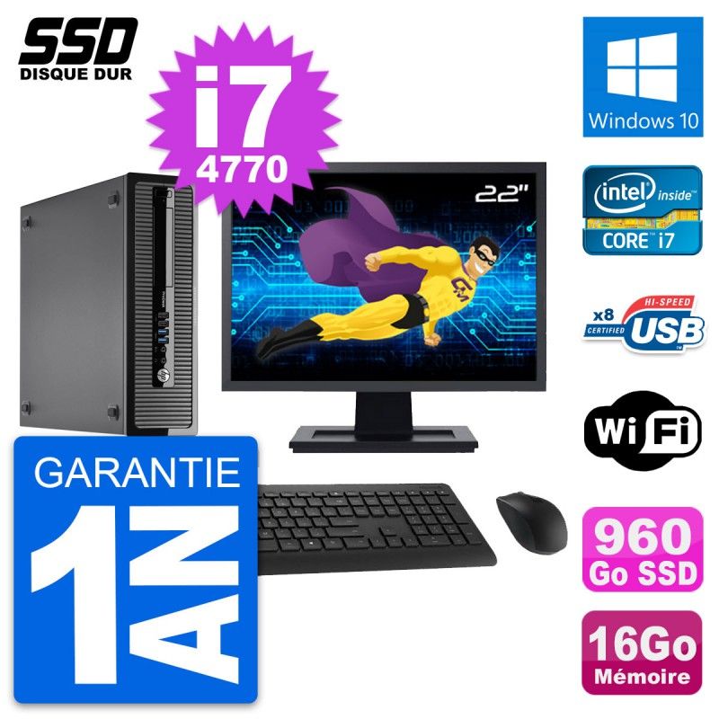 HP ProDesk 400 G1 SFF Computer - 22" Screen, i7-4770, 16GB RAM, 960GB SSD, Windows 10, Wifi
