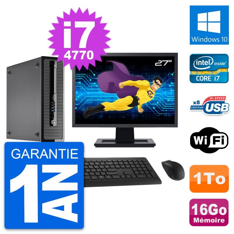 HP ProDesk 400 G1 SFF Computer | 27" Screen | i7-4770 | 16GB RAM | 1TB Disk | Windows 10 | WiFi