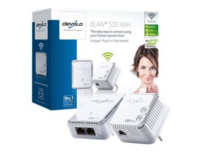 Kit de départ Devolo dLAN 500 WiFi - Adaptateur réseau filaire HomePlug AV (HPAV) 2,4 GHz (boîte de 2)