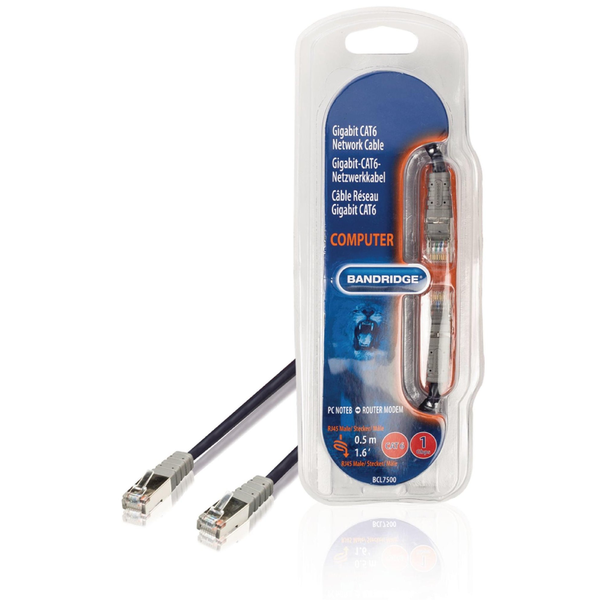 Bandridge Cat6 Network Cable, 0.5m Black